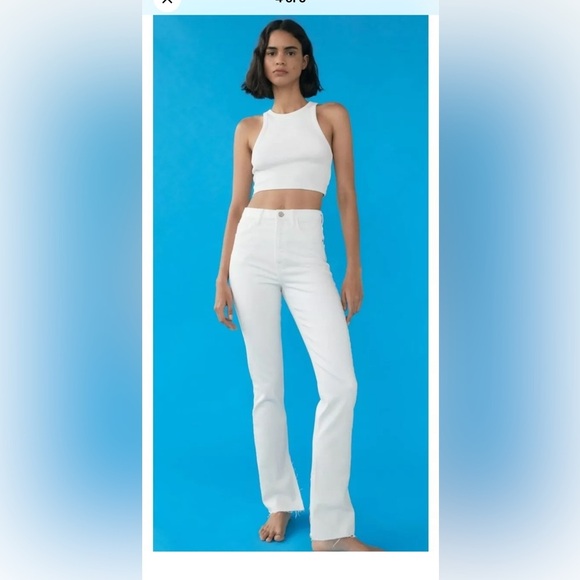 Zara White Straight Leg Jeans with High-Rise Waist size 6. - Picture 2 of 15